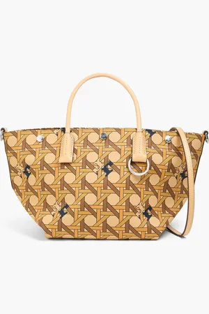 Tory Burch Leather-trimmed printed twill tote - Neutral - OneSize