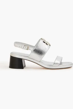 Tory Burch Eleanor embellished metallic leather slingback sandals - Metallic - US 6.5