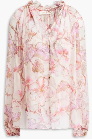 ZIMMERMANN Ruffled floral-print crepon blouse - Pink - 2