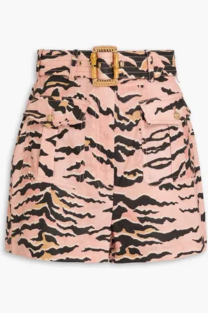 ZIMMERMANN Belted zebra-print linen shorts - - 2