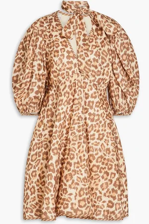 ZIMMERMANN Tie-detailed leopard-print linen mini dress - - 00