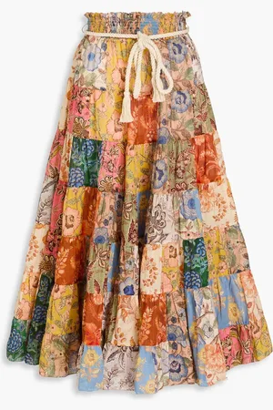 ZIMMERMANN Belted patchwork cotton-gauze midi skirt - - 4
