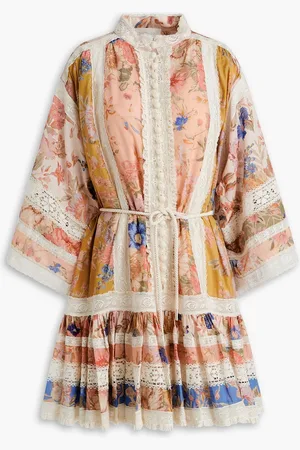 ZIMMERMANN Crochet-trimmed floral-print cotton mini dress - - 2
