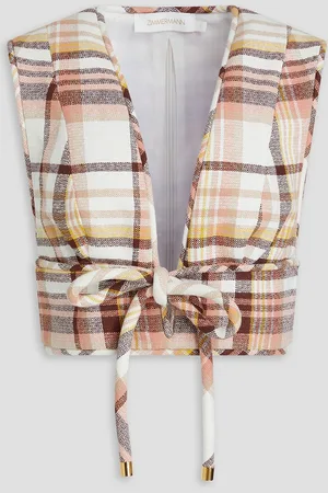 ZIMMERMANN Cropped bow-detailed linen and cotton-blend vest - White - 2