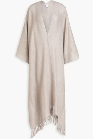 Brunello Cucinelli Fringed metallic gauze wrap - Neutral - OneSize