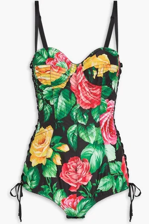 Dolce & Gabbana Lace-up floral-print shell bodysuit - - IT 40