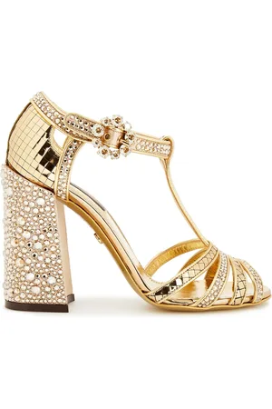 Dolce & Gabbana Crystal-embellished mirrored-leather sandals - Metallic - EU 35.5