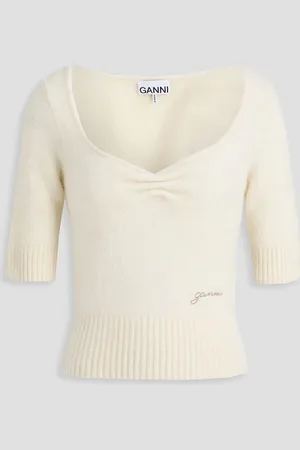 Ganni Ruched alpaca-blend sweater - White - L