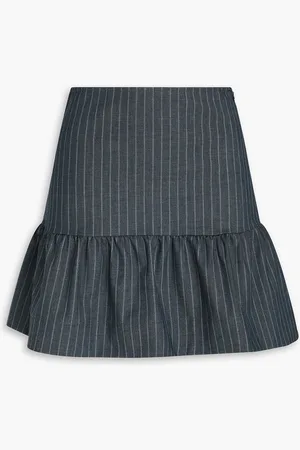 Ganni Pinstriped twill mini skirt - Gray - DE 32