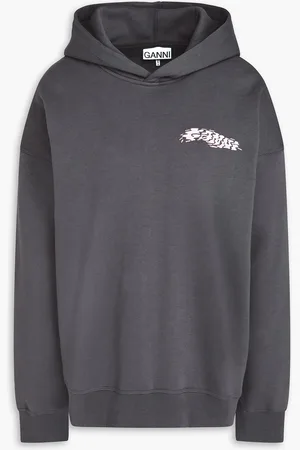 Ganni Cotton-fleece hoodie - Gray - S/M