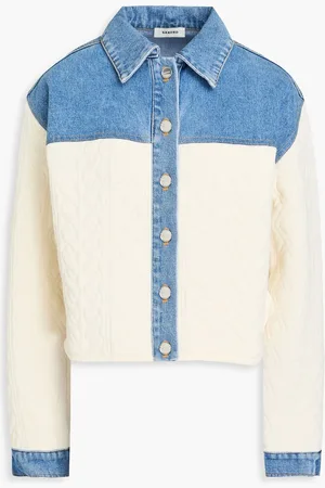 Sandro Denim-paneled textured-knit jacket - Blue - 1