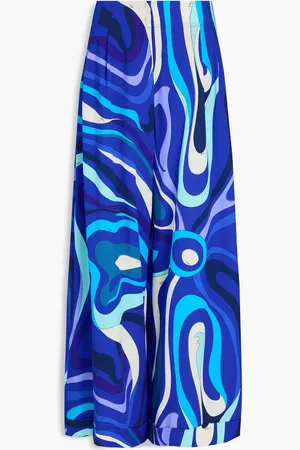 Puccini Printed wool-blend twill wide-leg pants - Blue - IT 42