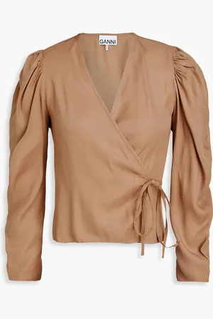 Ganni Twill wrap blouse - Neutral - DE 34