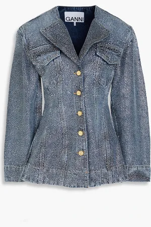 Ganni Crystal-embellished denim jacket - Blue - DE 34