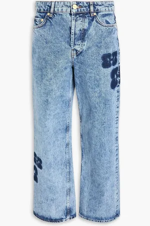 Ganni Appliquéd high-rise wide-leg jeans - Blue - 30