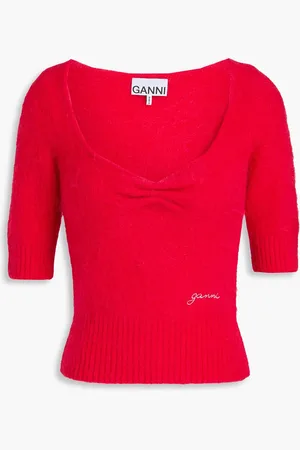 Ganni Ruched brushed alpaca-blend sweater - - L