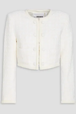 ROTATE Cropped embellished tweed jacket - White - DE 42