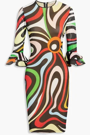 Puccini Ruffled printed stretch-tulle dress - - XS