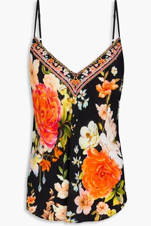 Camilla Crystal-embellished floral-print silk crepe de chine camisole - - XS