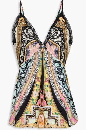 Camilla Crystal-embellished printed silk crepe de chine camisole - - XL