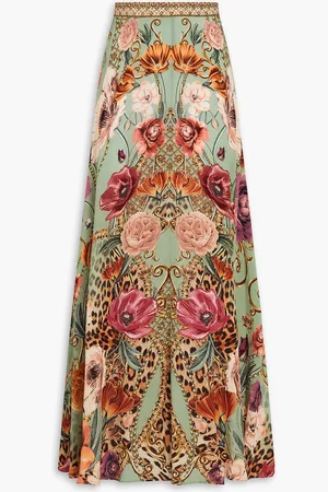 Camilla Crystal-embellished floral-print silk crepe de chine maxi skirt - Green - XS