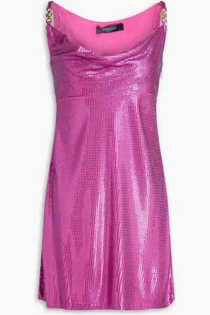 VERSACE Embellished draped jersey mini dress - Pink - IT 36