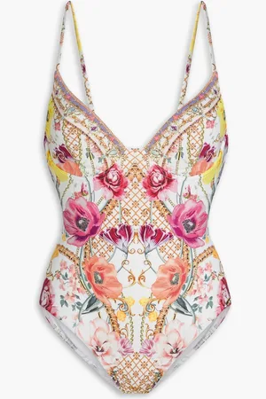 Camilla Crystal-embellished printed underwired swimsuit - - UK 8