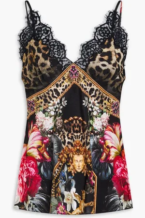 Camilla Crystal-embellished printed silk crepe de chine camisole - - L