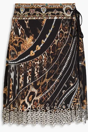 Camilla Embellished printed stretch-crepe mini wrap skirt - - L