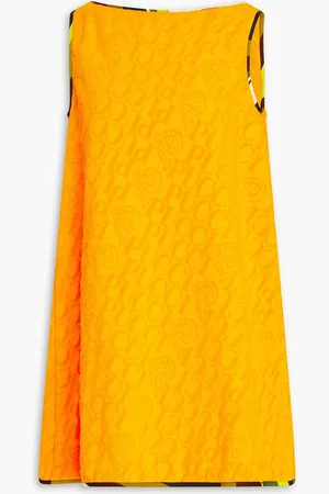 Puccini Silk-trimmed cotton-terry jacqaurd mini dress - Yellow - S