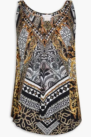 Camilla Embellished printed silk crepe de chine top - - S