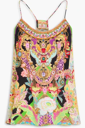 Camilla Crystal-embellished printed silk crepe de chine camisole - - M
