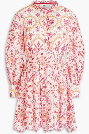 CHARO RUIZ IBIZA Franca pleated broderie anglaise cotton-blend mini dress - Pink - L