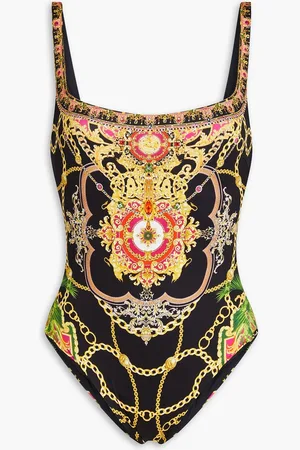 Camilla Crystal-embellished printed underwired swimsuit - - UK 8