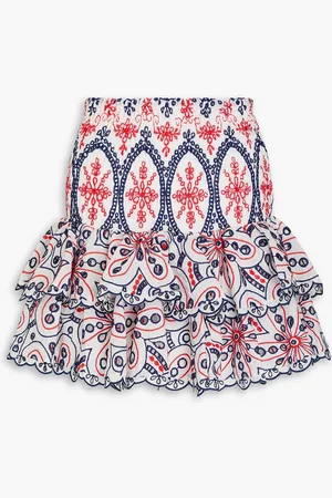 CHARO RUIZ IBIZA Noa ruffled broderie anglaise cotton-blend mini skirt - Blue - L