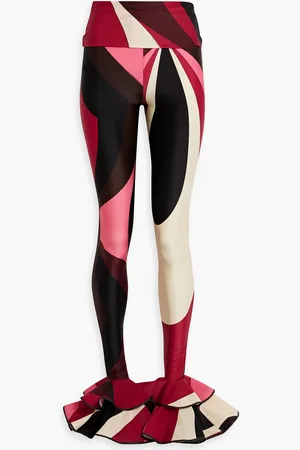 Puccini Ruffled printed satin-jersey leggings - Burgundy - S