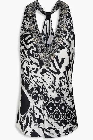 Camilla Crystal-embellished printed silk-satin top - - XL