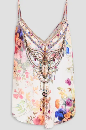 Camilla Crystal-embellished floral-print silk crepe de chine camisole - - XXL