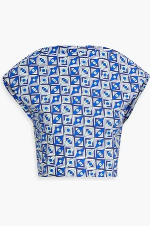 Puccini Cropped tie-back printed cotton-poplin top - - IT 38