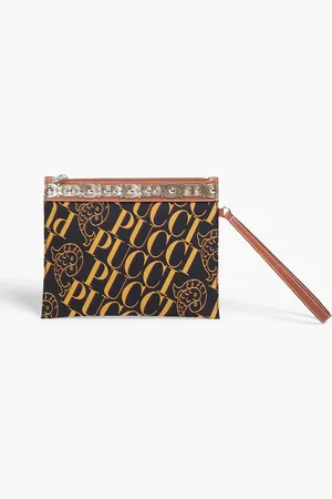 Puccini Leather-trimmed jacquard pouch - - OneSize