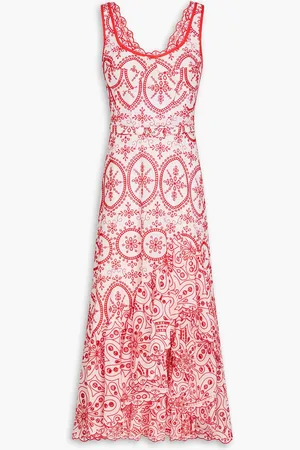 CHARO RUIZ IBIZA Tatyana belted ruffled broderie anglaise cotton-blend midi dress - - L