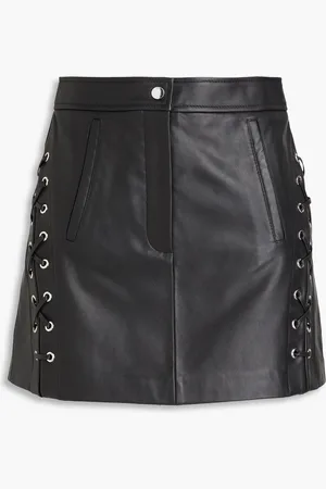 Maje Lace-up leather mini skirt - - FR 34
