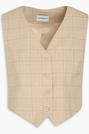 Claudie Pierlot Valeur cropped Prince of Wales checked woven vest - - FR 36