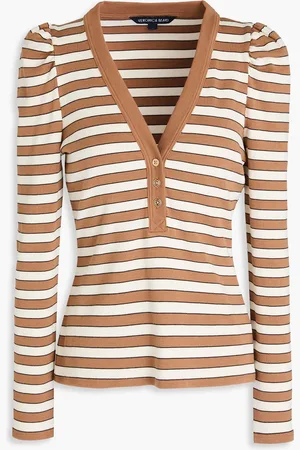 VERONICA BEARD Dekalb striped ribbed stretch-Pima cotton jersey top - Brown - S