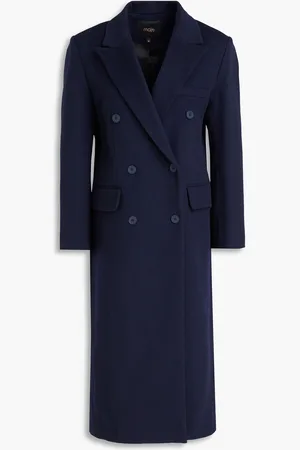 Maje Double-breasted brushed wool-blend felt coat - Blue - FR 34