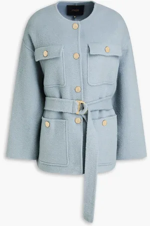 Maje Belted wool-blend felt coat - Blue - FR 38