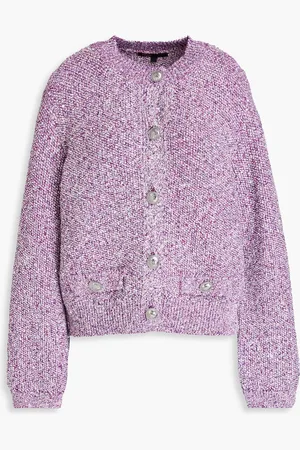Maje Sequin-embellished metallic bouclé-knit cardigan - Purple - 2