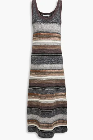 Chloé Striped cashmere and wool-blend midi dress - Gray - M