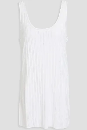Chloé Ribbed silk and linen-blend tank - - S