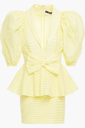 ROTATE Johanna gingham cotton-blend seersucker peplum mini dress - Yellow - DE 40